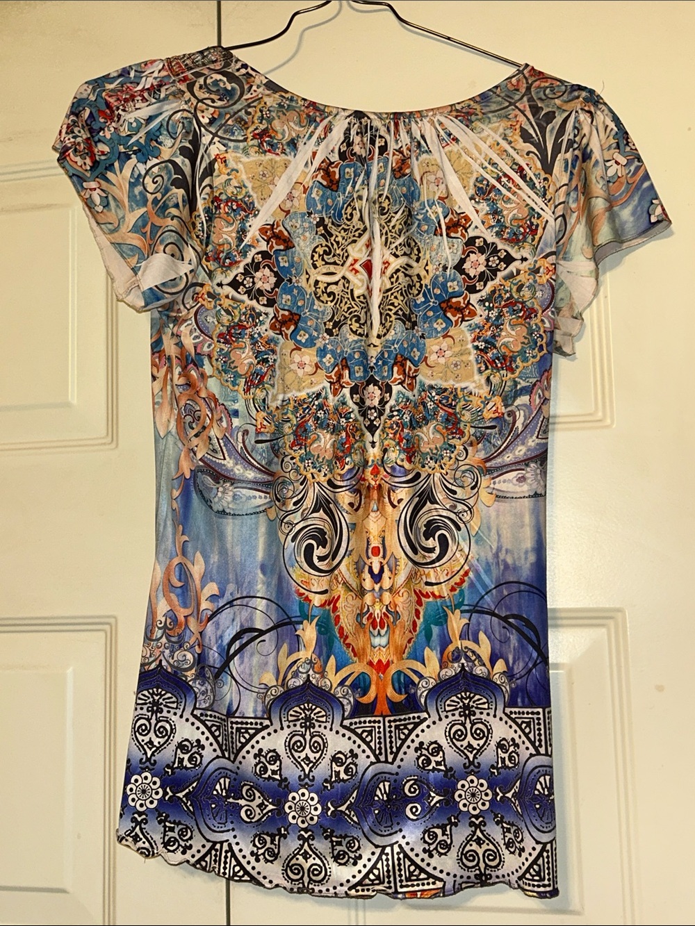 Boho Floral Jewel-Embellished V-Neck Women's Top - Multi - Picture 4 of 6